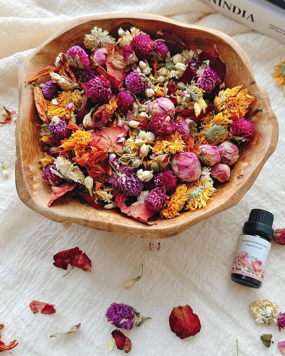 Fall Potpourri, Rose Scented Potpourri with Dried Flowers, Home Fragrance Fall Potpourri Bowl Filler - Decorative Fall Decor for Vase Filler, Sachet, Vial, Winter, Christmas with Lily, Rose, Chamomile