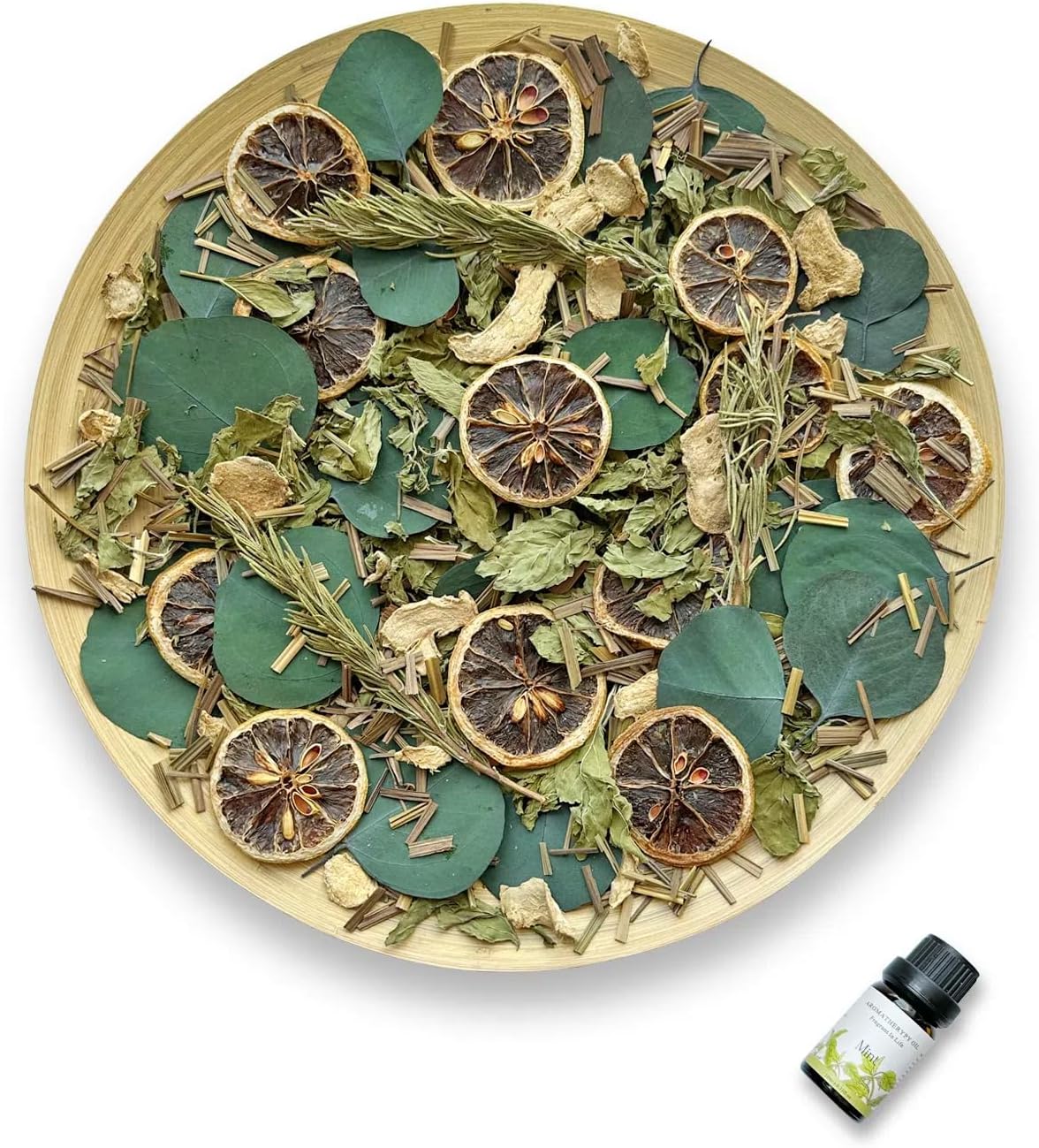 Orange Zest & Rosemary Scented Potpourri, Decorative Potpourri Bowl Filler with Dried Lemon Slices, Ginger, Peppermint Leaves, Refreshing and Spicy Home Fragrance for Vase Filler, Sachet, Fall, Winter