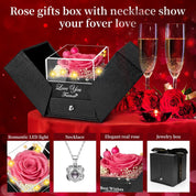 Apragaz Preserved Pink Real Rose with Heart I Love You Necklace -Eternal Flowers Rose Birthday Gifts for Her Mom Wife Girlfriend Grandma on Valentines Mothers Day Christmas Anniversary Romantic-Pink