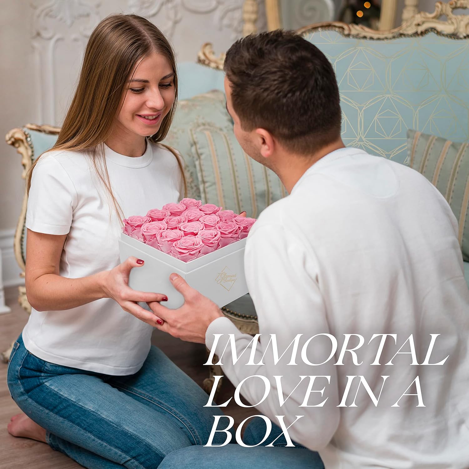 Preserved Roses in a Box - Valentines Day Gifts for Her & Mom, 16-Piece Rose Flowers Decor for Birthday Gift, Cased in White Box with Acrylic Cover,Made From a Real Rose 6.9" x 6.9" x 5.5" - Pink