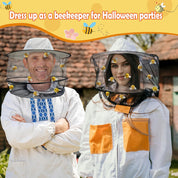Apragaz 56pcs Beekeeper Set Including 2 Beekeeper Hats with Veil, 24 Wool Felt Bees, 30 Double-Sided Adhesive Dots- Couples Halloween Costumes for Mens and Women's Bee Keeper Costume Supplies