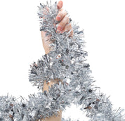 Apragaz Christmas Tinsel Garland - Silver Tinsel Garland- 6m, Metallic Tinsel Twist Garland Christmas Decoration for Christmas Trees, Parties, Weddings, and DIY Crafts