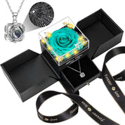 Preserved Negro blue Real Rose with Heart I Love You Necklace -Eternal Flowers Rose Birthday Gifts for Her Mom Wife Girlfriend Grandma on Valentines Mothers Day Christmas Anniversary Romantic -Gift For women