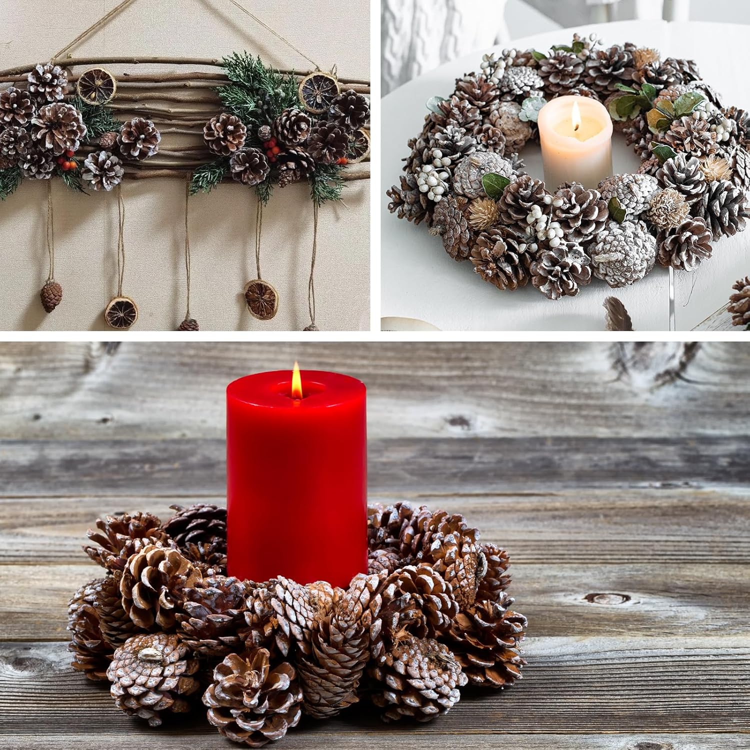 20 PCS Christmas Pine Cones, 2-2.4 Inch Large Natural Pine Cones, Snow Pinecones with 5 Inch Wired Pick for Christmas Tree, Holiday Wreath Garland Ornaments DIY Craft Decorations