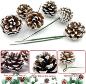 20pcs Christmas Pine Cones Picks Decorations, 2 inch Snow Pinecone Picks, Natural Pine Cones with Wired Stems for Xmas Tree, Floral Arrangements, Wreath, Crafts, Garland, Holiday Home Party Decorating