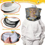 Apragaz 56pcs Beekeeper Set Including 2 Beekeeper Hats with Veil, 24 Wool Felt Bees, 30 Double-Sided Adhesive Dots- Couples Halloween Costumes for Mens and Women's Bee Keeper Costume Supplies