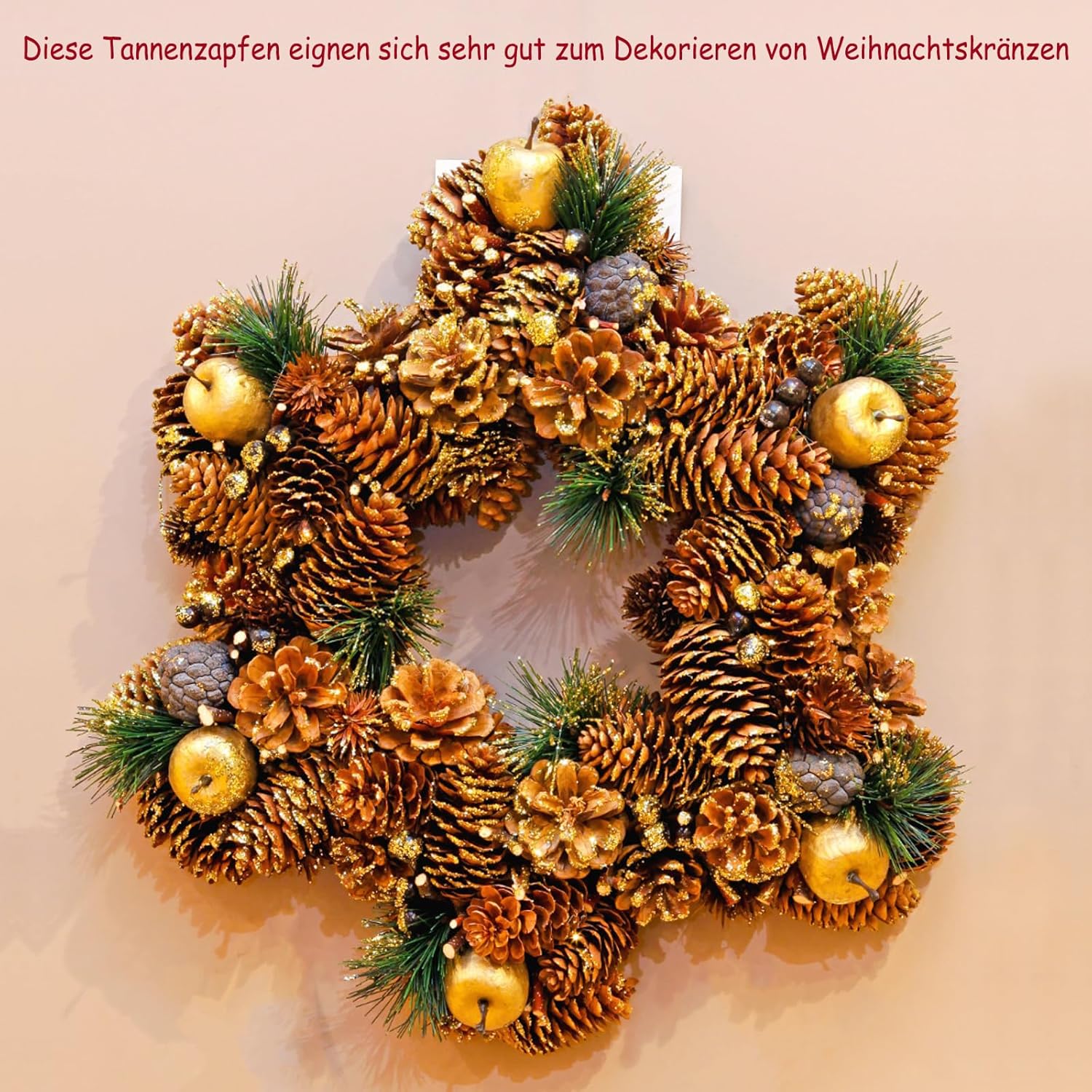 30pcs Christmas Large Pine Cones with Gold Glitter, 1.2-2 inch Natural Pinecones for Decorating, Pine Cones Decorations for Fall, Christmas DIY Crafts,Vase & Bowl Filler,Home Decor,Thanksgiving,Winter