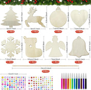 80 Pcs Wooden Christmas Ornaments for Crafts, 8 Styles Unfinished Wood Ornaments With Pens, Gem and Star Stickers, Blank Wood Christmas Tree Ornaments for Kids Adults DIY Craft Xmas Hanging Decoration
