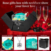 Preserved Negro blue Real Rose with Heart I Love You Necklace -Eternal Flowers Rose Birthday Gifts for Her Mom Wife Girlfriend Grandma on Valentines Mothers Day Christmas Anniversary Romantic -Gift For women