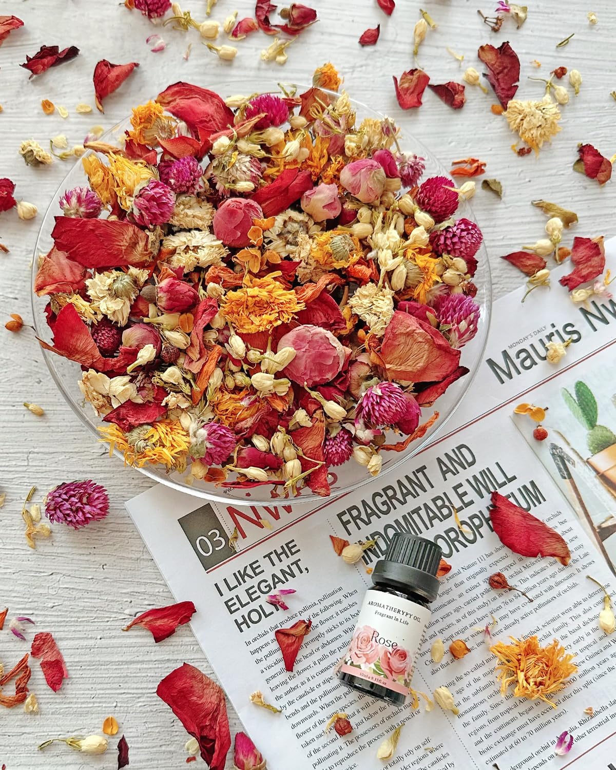 Fall Potpourri, Rose Scented Potpourri with Dried Flowers, Home Fragrance Fall Potpourri Bowl Filler - Decorative Fall Decor for Vase Filler, Sachet, Vial, Winter, Christmas with Lily, Rose, Chamomile