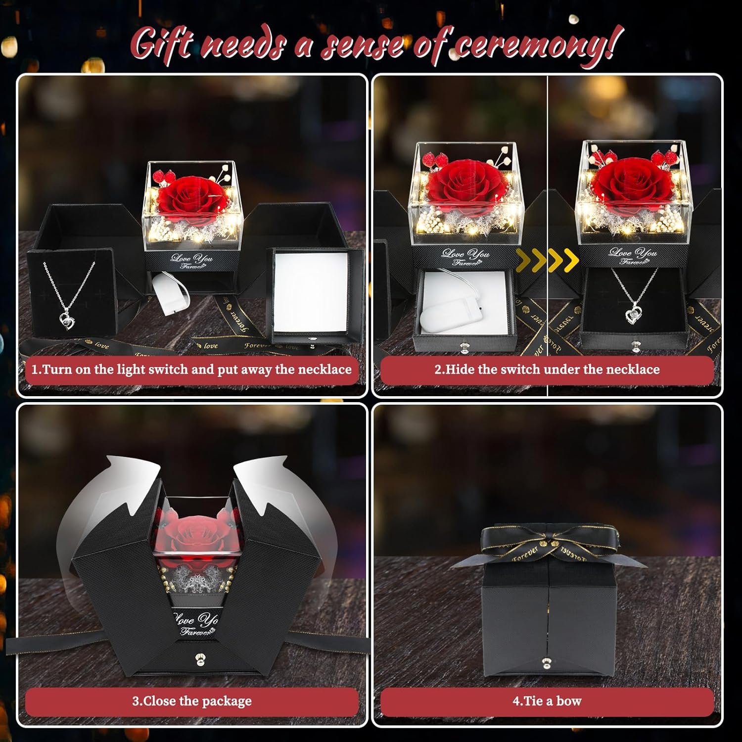Apragaz Preserved Red Real Rose-Eternal Flowers Rose Gifts for Mom Grandma Wife Girlfriend on Mothers Day Birthday Valentines Christmas Anniversary Romantic Gifts for Her with I Love You Necklace-Flowers In a Box