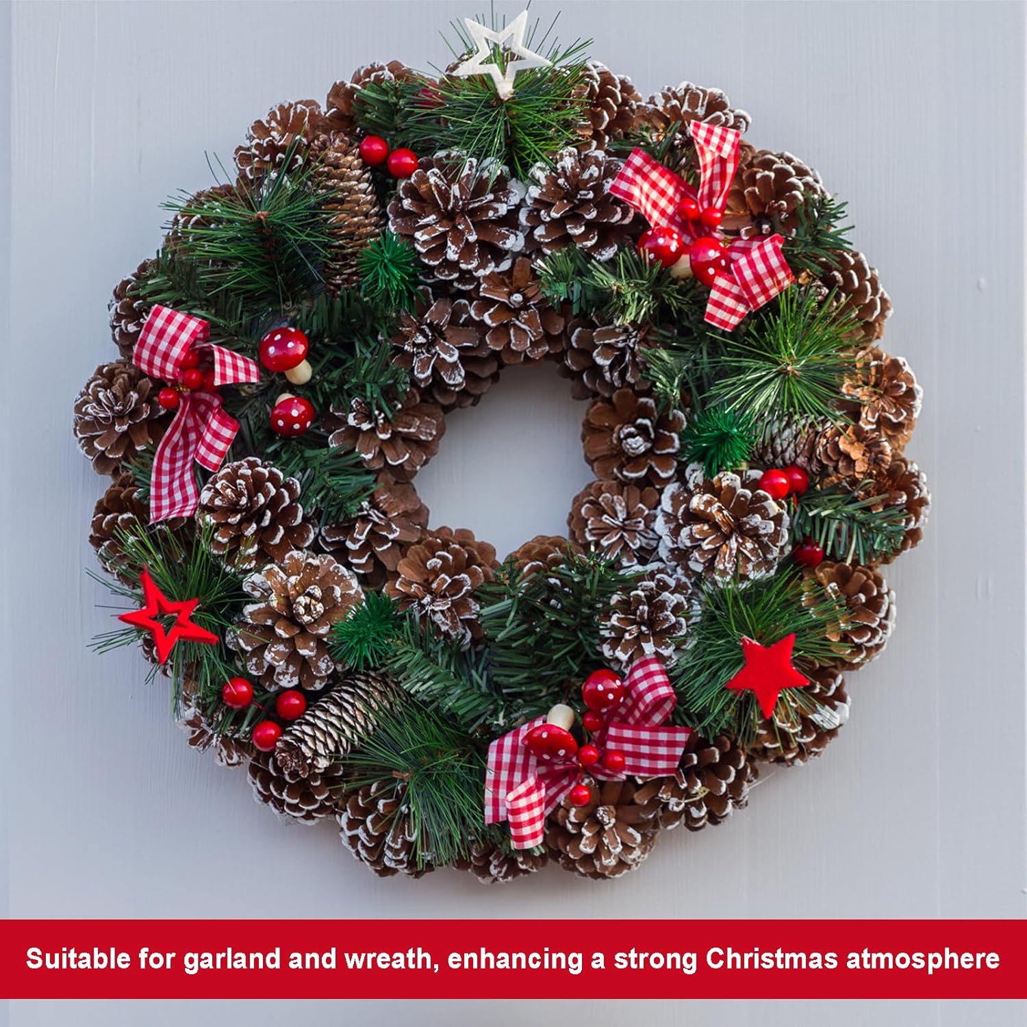 20 PCS Christmas Pine Cones, 2-2.4 Inch Large Natural Pine Cones, Snow Pinecones with 5 Inch Wired Pick for Christmas Tree, Holiday Wreath Garland Ornaments DIY Craft Decorations