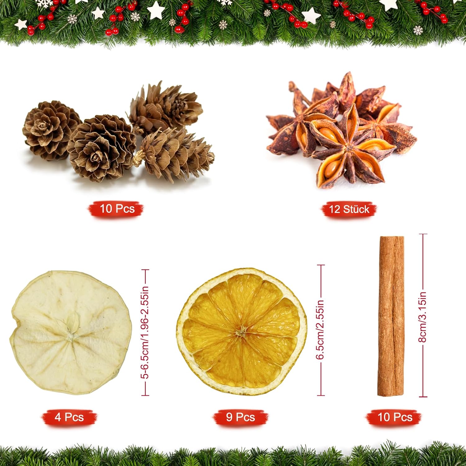 Christmas Potpourri Bowl Filler –Dried Fruits Fragrance with Dried Apple Orange Slice Cinnamon Stick Larch Cones Anise-Christmas Potpourri Fruits Scented for Holiday Table Centerpieces Decoration