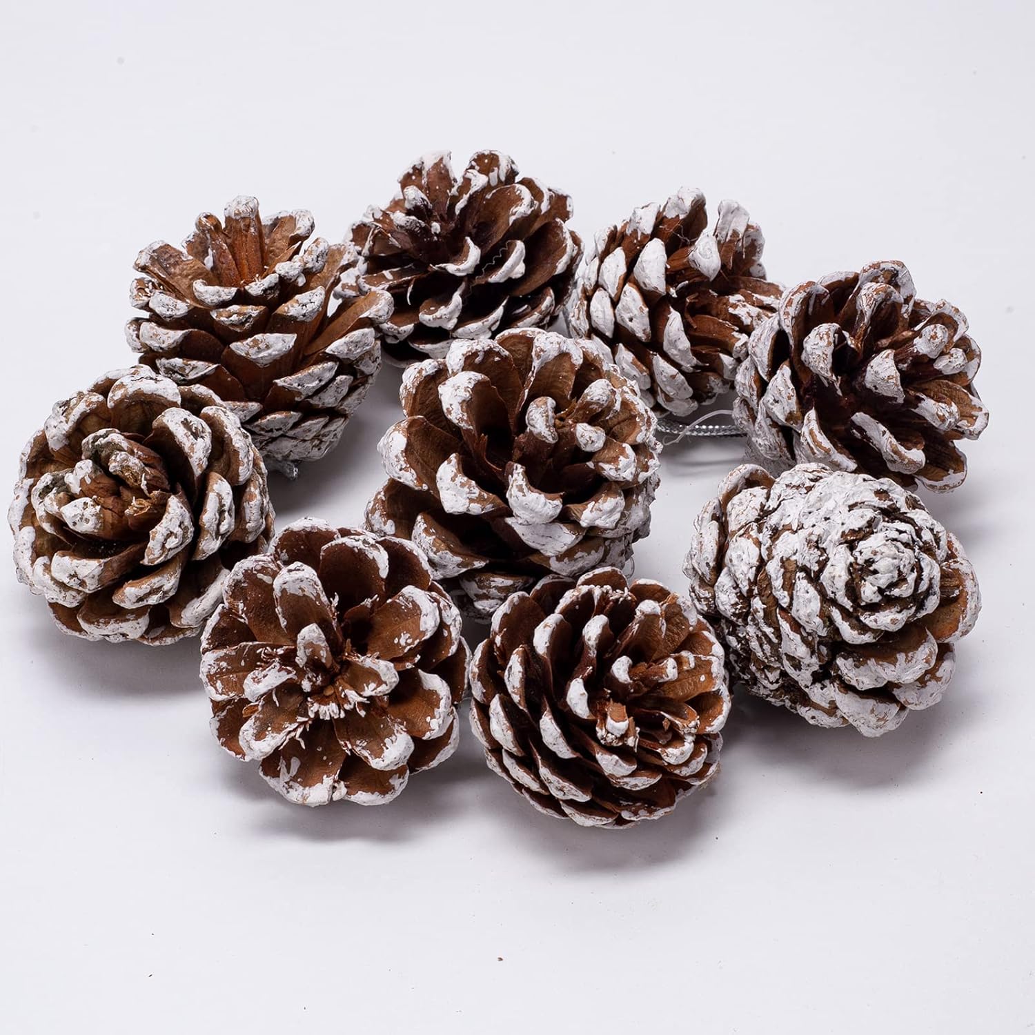 20 PCS Christmas Pine Cones, 2-2.4 Inch Large Natural Pine Cones, Snow Pinecones with 5 Inch Wired Pick for Christmas Tree, Holiday Wreath Garland Ornaments DIY Craft Decorations