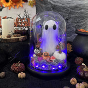 Ghost Halloween Decor, Light Up Ghost in Glass Cloche, Light Up Halloween Decorations Indoor, Cute Ghost with Light for Halloween Gifts Spooky Gift, Goth Gift, Pet Ghost, Desk Buddy