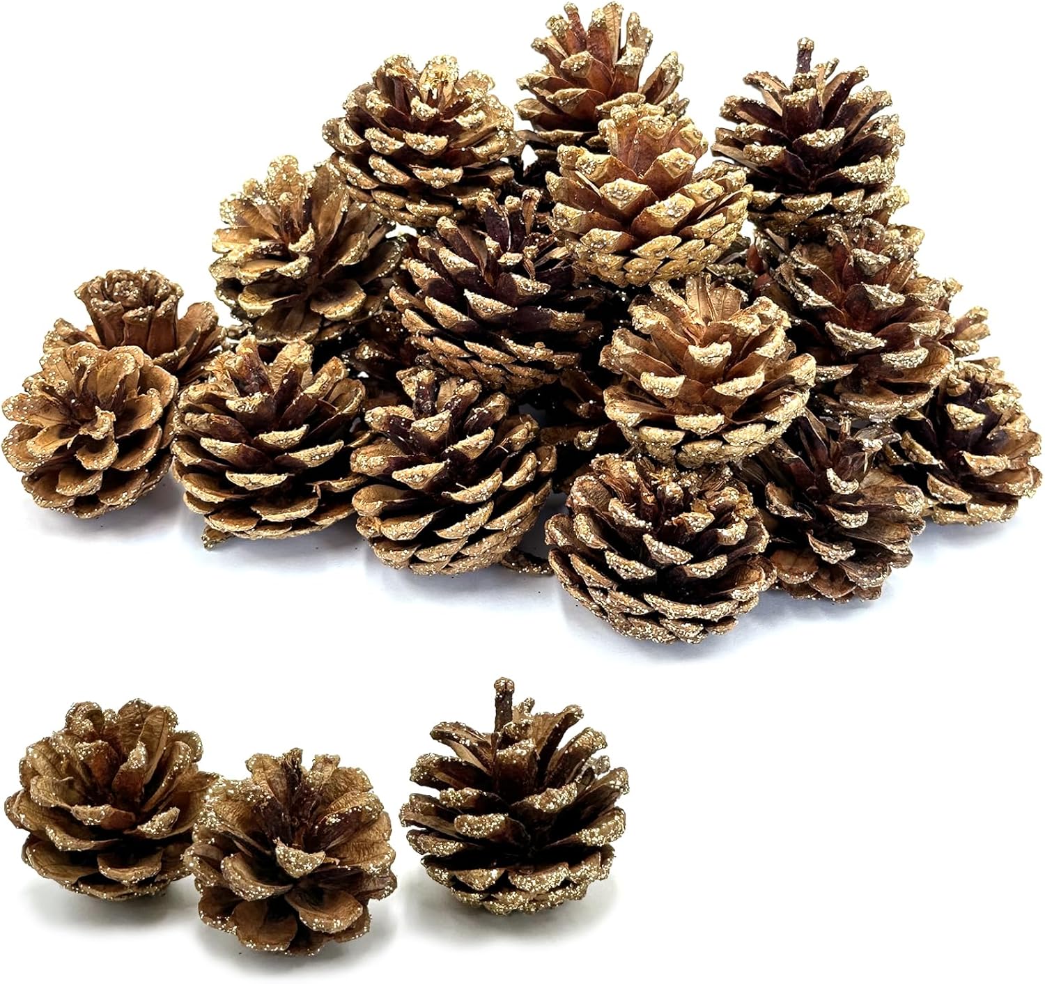 30pcs Christmas Large Pine Cones with Gold Glitter, 1.2-2 inch Natural Pinecones for Decorating, Pine Cones Decorations for Fall, Christmas DIY Crafts,Vase & Bowl Filler,Home Decor,Thanksgiving,Winter