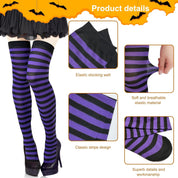 Apragaz 3 Pairs Thigh High Socks For Women, Striped Thigh High Socks For Girls, Over Knee Long Socks Witch Socks For Women Girls Halloween Cosplay Party (Black, White, Orange, Purple)