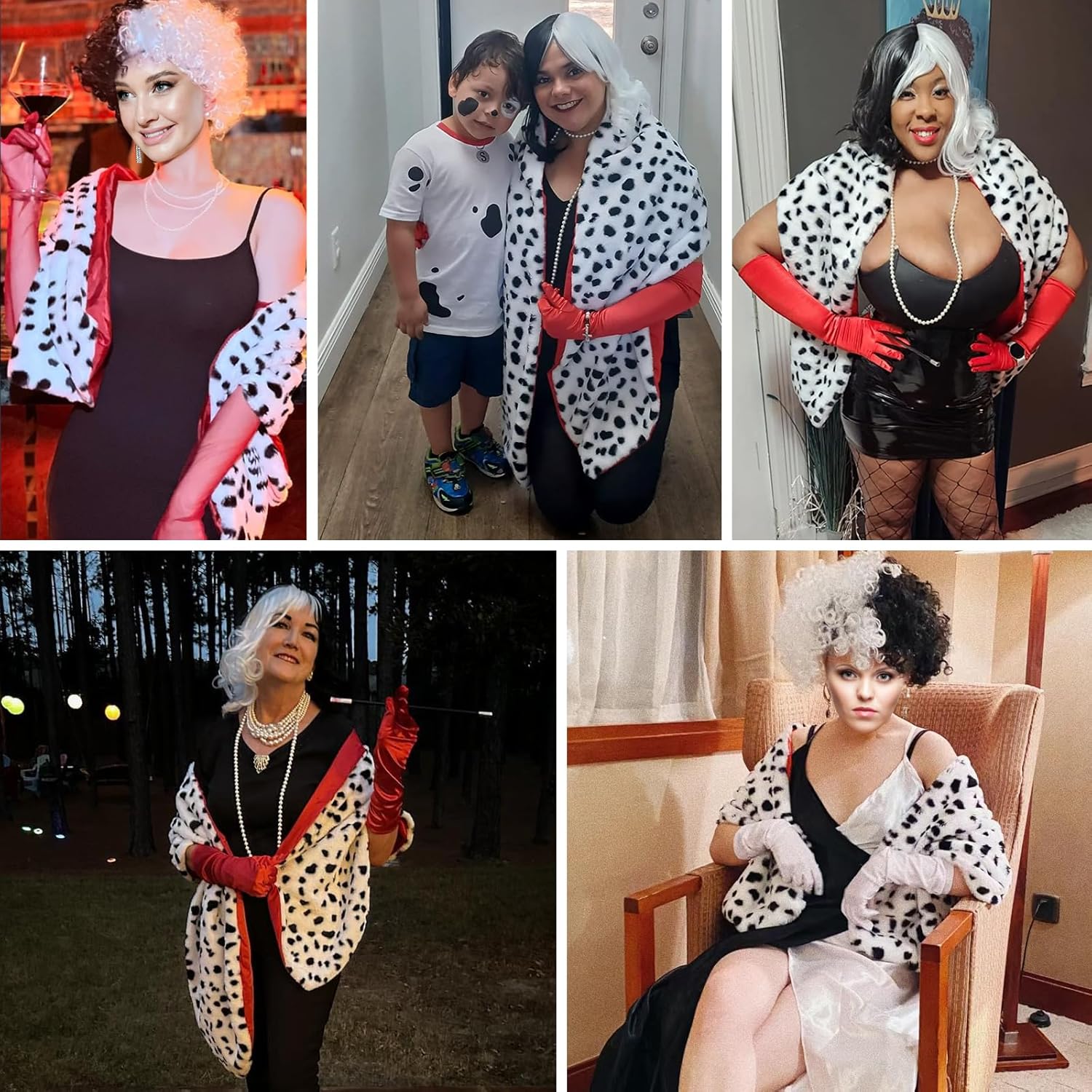 Apragaz Dalmatian Shawl, Halloween Costume Women Black and White Coat with 1920s Red Gloves, Faux Dalmatian Scarf for Halloween Cosplay Party