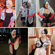 Apragaz Dalmatian Shawl, Halloween Costume Women Black and White Coat with 1920s Red Gloves, Faux Dalmatian Scarf for Halloween Cosplay Party