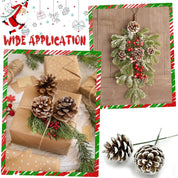 20 PCS Christmas Pine Cones, 2-2.4 Inch Large Natural Pine Cones, Snow Pinecones with 5 Inch Wired Pick for Christmas Tree, Holiday Wreath Garland Ornaments DIY Craft Decorations