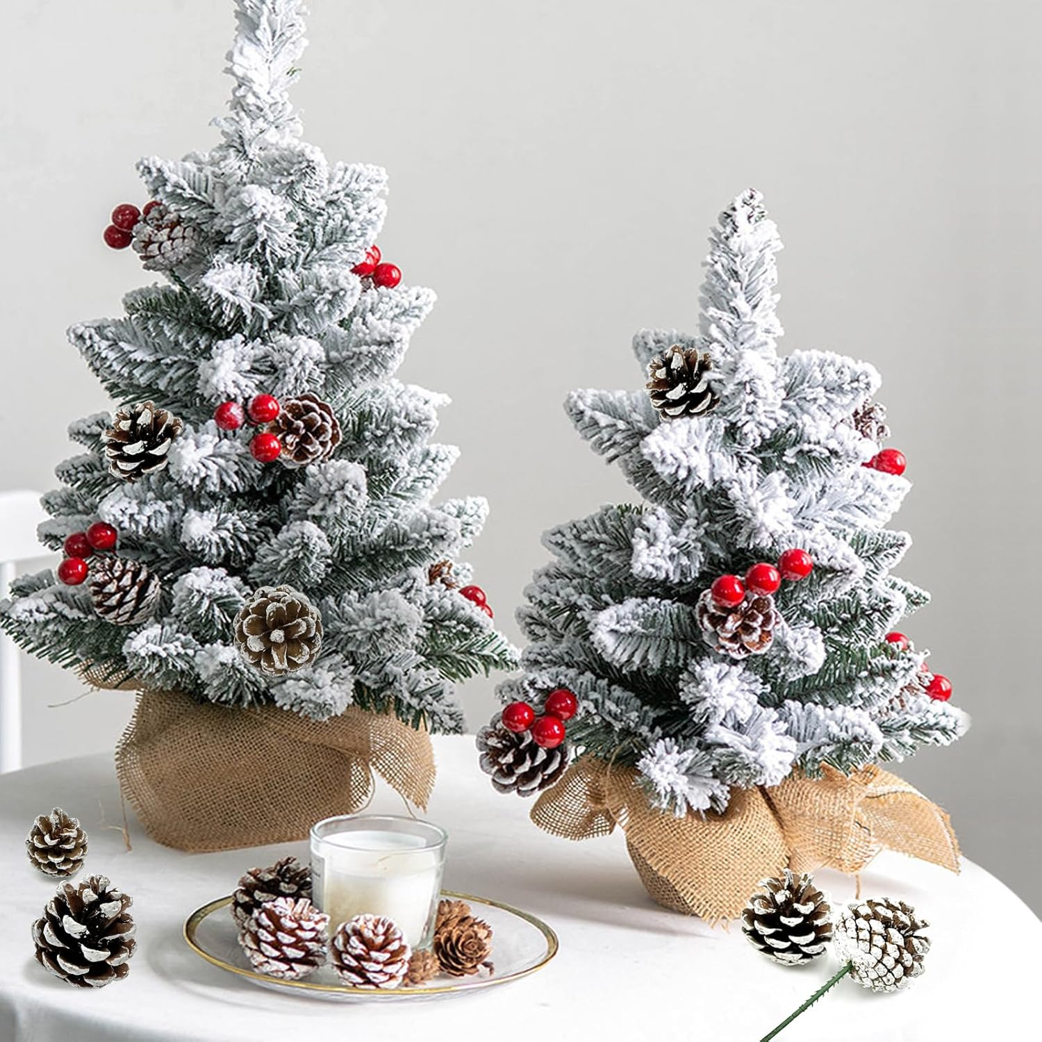 20pcs Christmas Pine Cones Picks Decorations, 2 inch Snow Pinecone Picks, Natural Pine Cones with Wired Stems for Xmas Tree, Floral Arrangements, Wreath, Crafts, Garland, Holiday Home Party Decorating