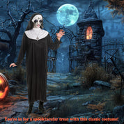 4pcs Nun Halloween Costume, Nun Costume Adult Women Accessories with Nun Headpiece Nun Cross Nun Rhinestone Tattoo and Nun Outfit Women for Halloween Party Cosplay , Carnival Theme Party Costumes