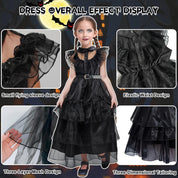 Halloween Costumes for Girls with Black Dress,Wig,Socks,Belt,Black Girls Halloween Costumes,Costumes for Girls