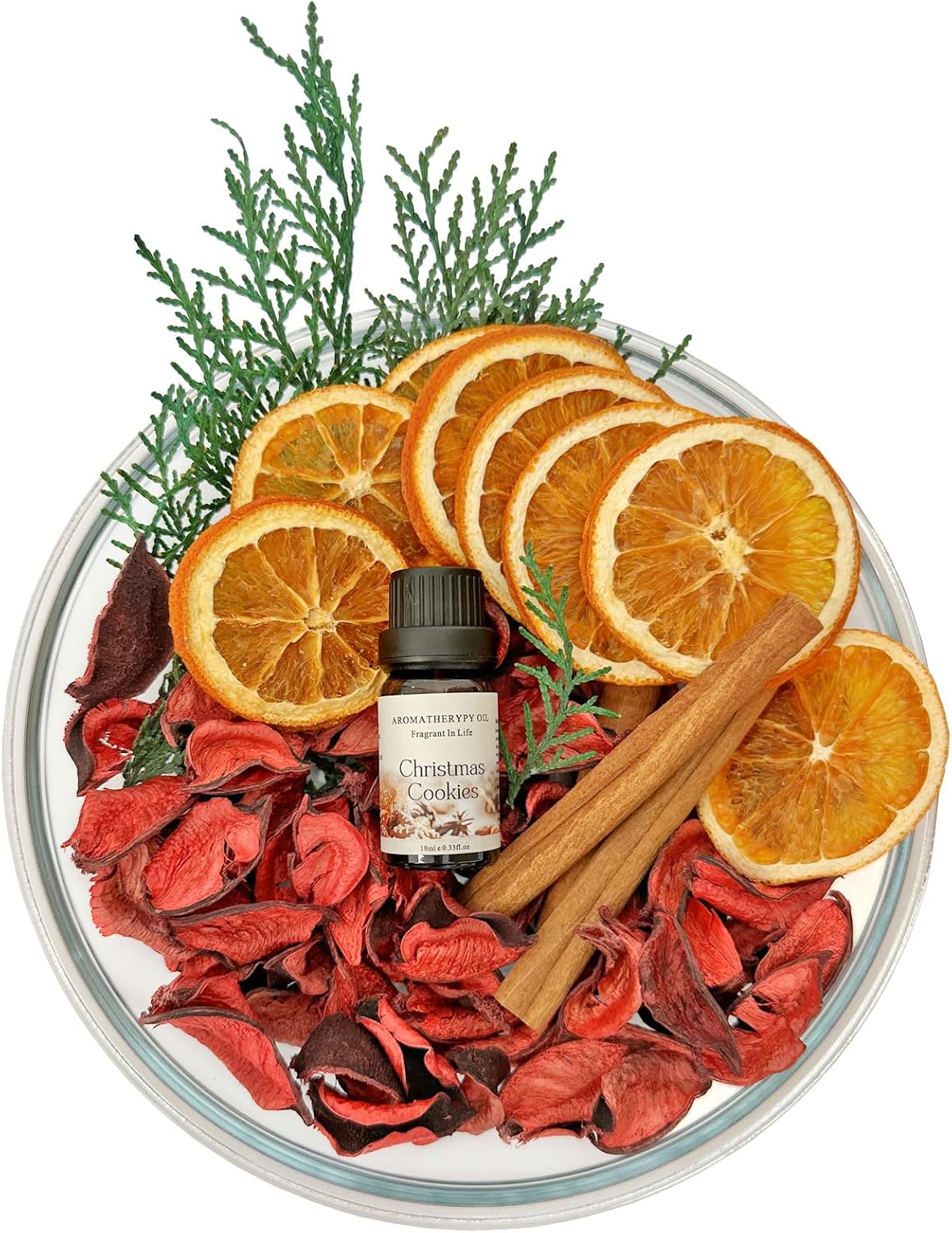 Apragaz Christmas Potpourri-Red Christmas Vase Filler with Cinnamon Sticks, Dried Orange Slices, Cedar Branches, Red Cotton Husks, Christmas Cookies Scent for House Christmas Bowl Filler Decor
