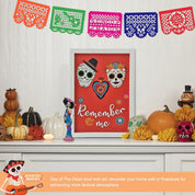 Dia De Los Muertos Decorations, Day of the Dead Decorations, Recuerdame Dia de Los Muertos Wood Sign for Ofrenda, 3D Sugar Skull for dia de los muertos altar(Framed, 8x12 Inch)