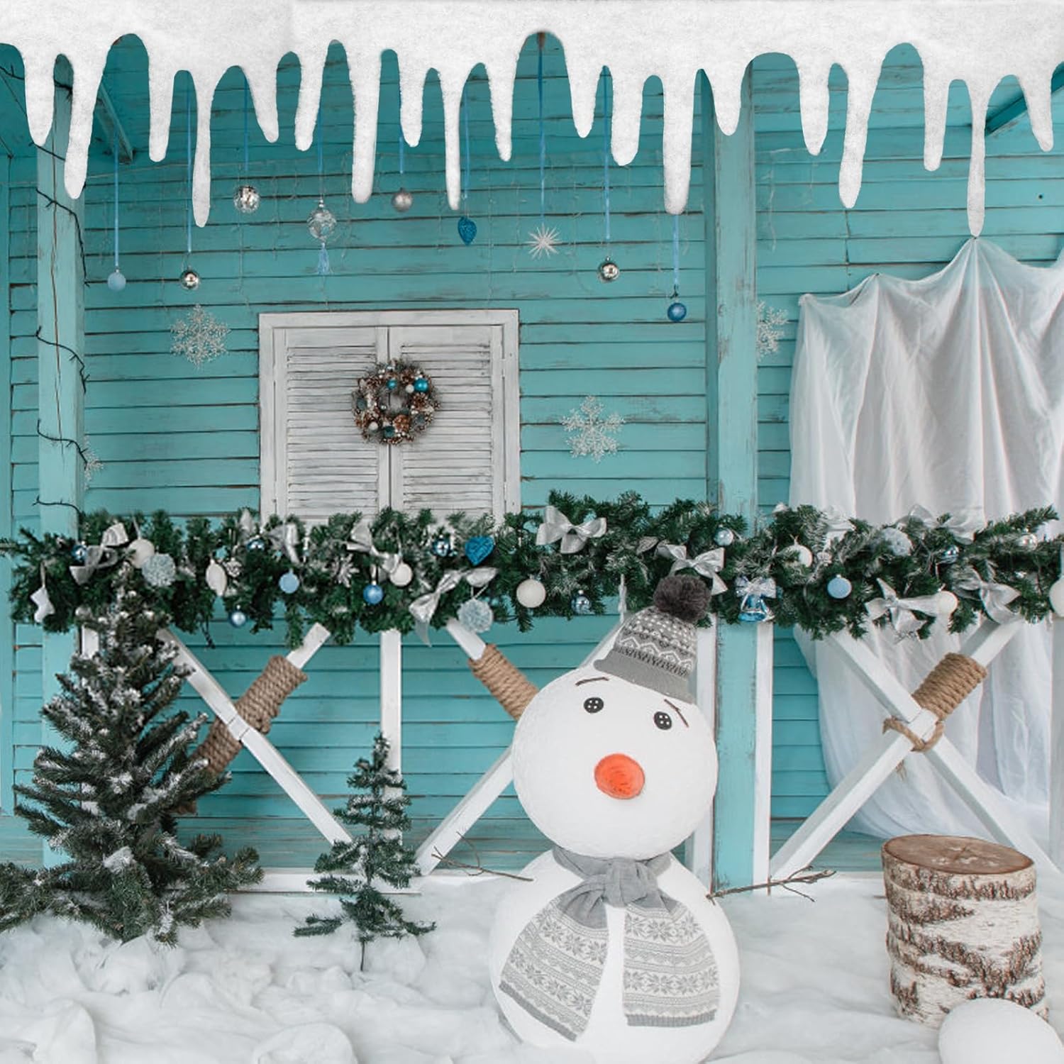 Apragaz 4 Packs Christmas Fake Snow Blanket, Icicle Artificial Snow Fireplace Blanket Roll, Icicle Snow Cover Blanket for Mantle Cover for Village Decoration, 14 * 47 Inches Xmas Holiday Décor