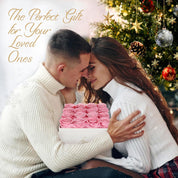 Preserved Roses in a Box - Valentines Day Gifts for Her & Mom, 16-Piece Rose Flowers Decor for Birthday Gift, Cased in White Box with Acrylic Cover,Made From a Real Rose 6.9" x 6.9" x 5.5" - Pink